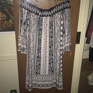 Off the shoulder, beautiful Aztec-like print dress